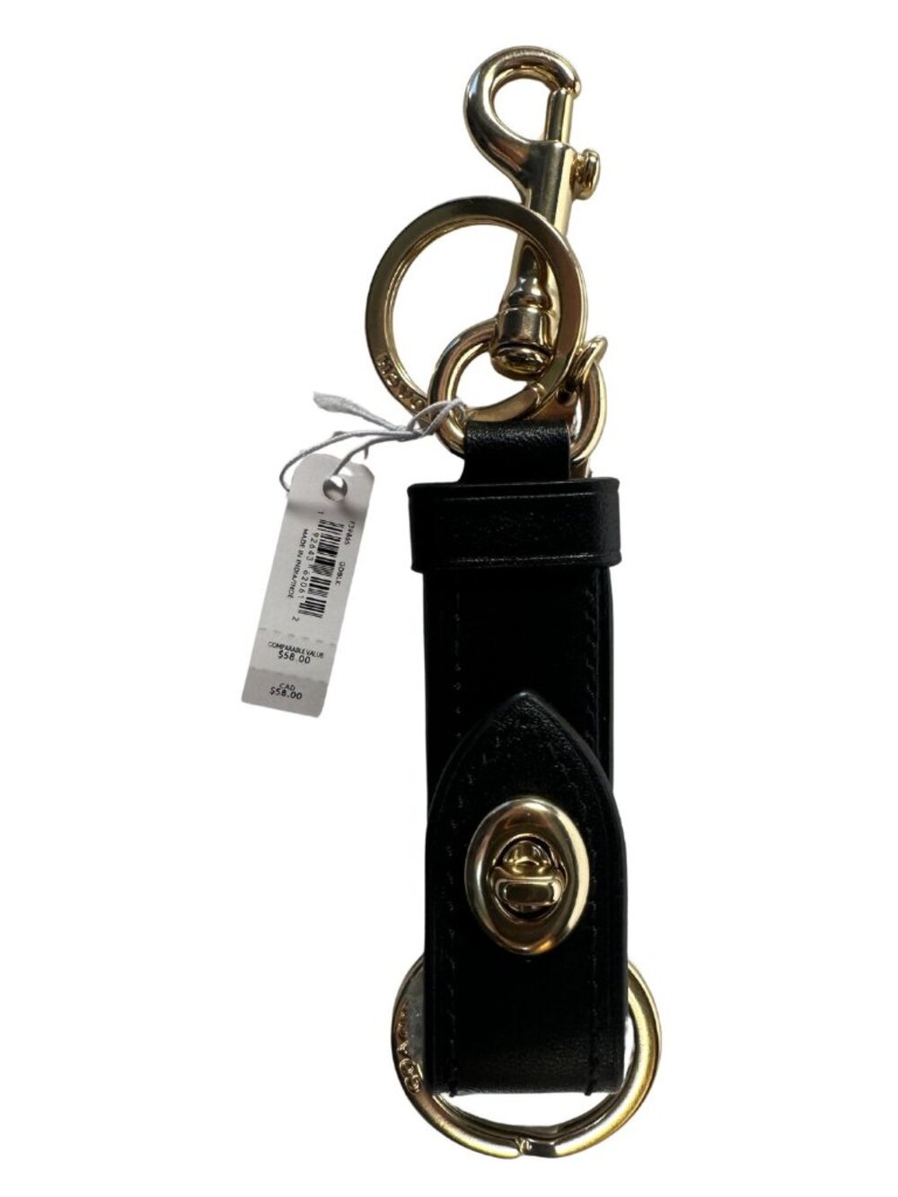 COACH Leather Black Valet Key Ring Trigger Snap Bag Charm F39865 NWT Gold/Black